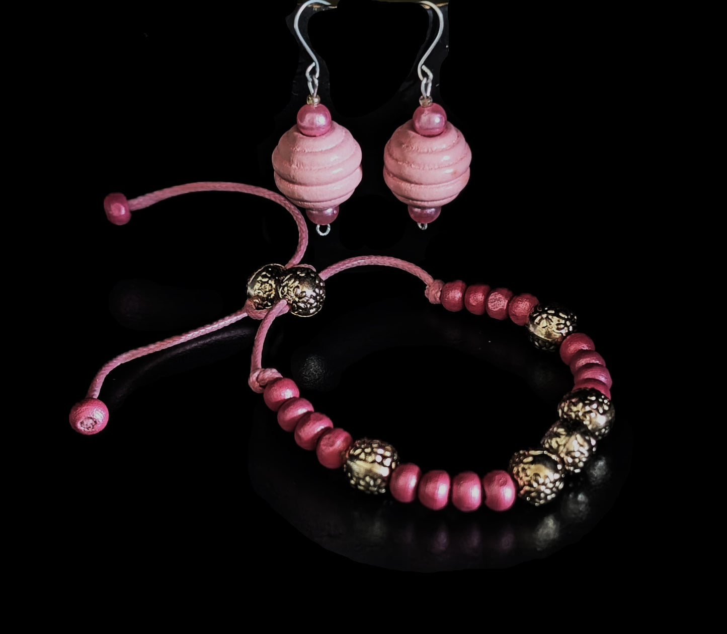 Rosa Kreiselohrring mit Armband