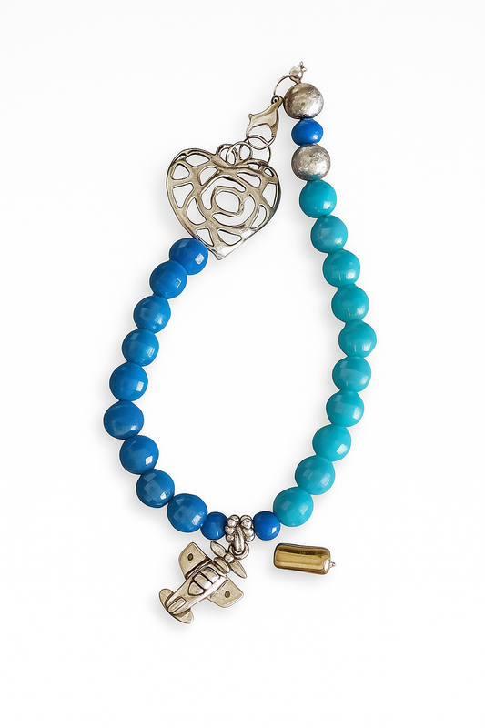 Blaues Armband mit Flugzeug/Herz