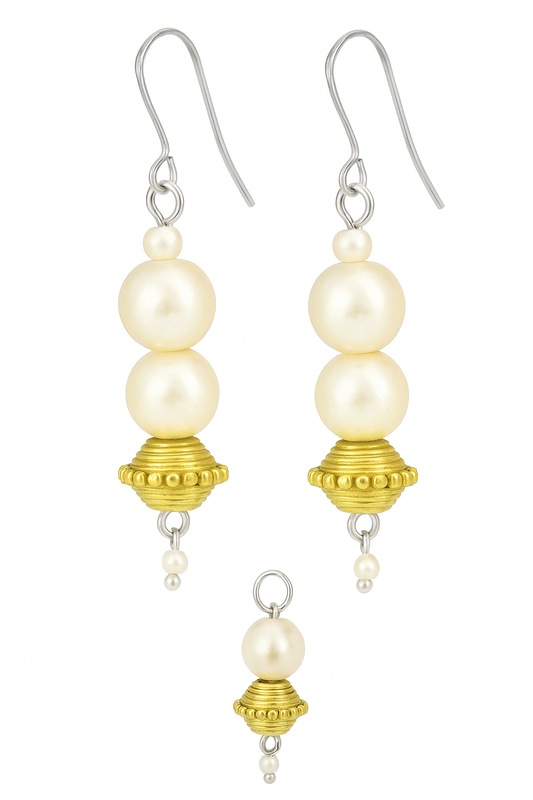 Weiße Perlen mit Goldstück Set