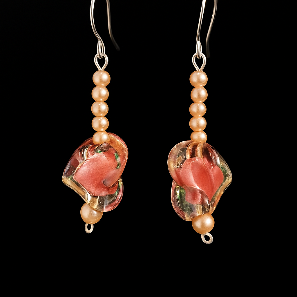 Rosa Herz Ohrring trifft Perlen