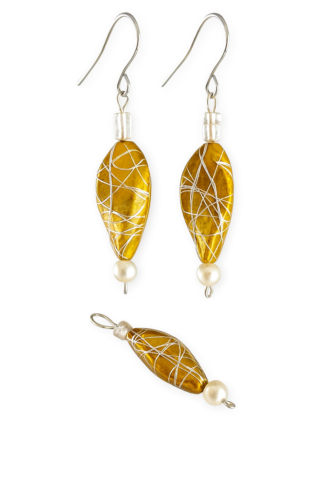 Gold Ohrringe Abstrakt mit Anhänger